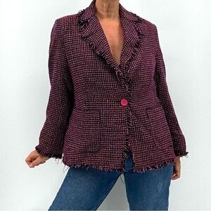 SilkLand Classic Structured Tweed Fringe Silk Blazer Jacket Size 1X